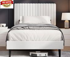 Single Bed Frame, 90 x 190 cm, Upholstered Bed with Velvet Headboard, Adjustable Height, Wooden Slat Support, No Box Spring Needed, White