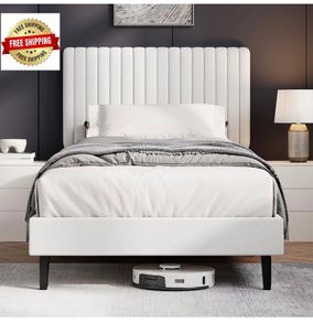 Single Bed Frame, 90 x 190 cm, Upholstered Bed with Velvet Headboard, Adjustable Height, Wooden Slat Support, No Box Spring Needed, White