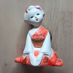 Japanese Ceramic Porcelain Geisha Doll in Traditional Kimono Ornament