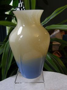 Vasart Glass Vase c.1955 - 60, Cream to Blue Fade, 6.5", Polished Pontil