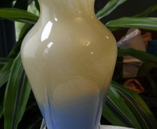 Vasart Glass Vase c.1955 - 60, Cream to Blue Fade, 6.5", Polished Pontil