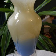 Vasart Glass Vase c.1955 - 60, Cream to Blue Fade, 6.5", Polished Pontil