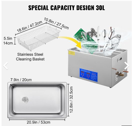 30 L Digital Ultrasonic Cleaner1400w Led Display Stainless Steel Jewelry