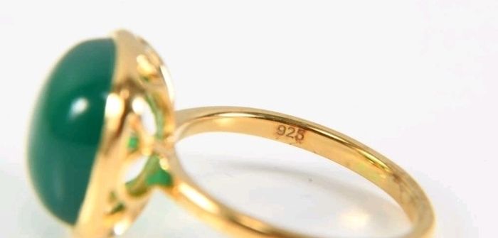 Green onyx ring gold plated on sterling silver