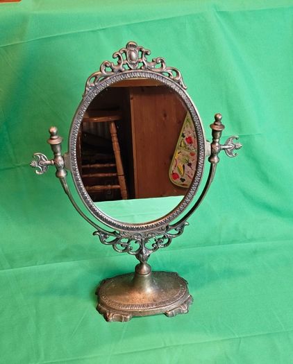 Ornate Victorian Style Brass Swivel Vanity Mirror  Antique Dressing Table Mirror