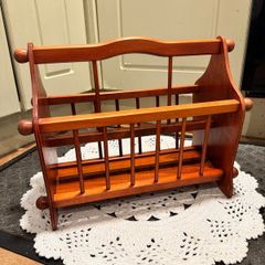 Vintage Wooden Spindle Magazine Rack / Vinyl Record Holder