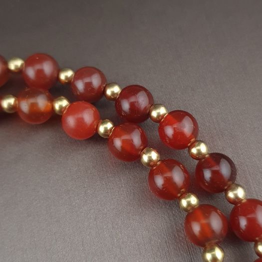 Antique Zigzag Tibetan Agate Pendant With Carnelian Beads Necklace