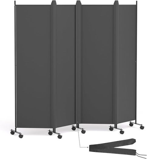 4 Panel Room Divider Folding Privacy Screen, Freestanding Room Partition with Lockable Wheels, Portable Wall Divider for Room Separation, 224 x 178cm, Grey