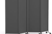4 Panel Room Divider Folding Privacy Screen, Freestanding Room Partition with Lockable Wheels, Portable Wall Divider for Room Separation, 224 x 178cm, Grey