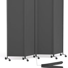 4 Panel Room Divider Folding Privacy Screen, Freestanding Room Partition with Lockable Wheels, Portable Wall Divider for Room Separation, 224 x 178cm, Grey