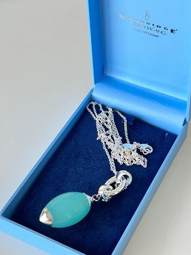 Newbridge Silverware Long Aqua Pendant Necklace + Original Box