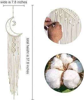 NEW SALE | Macrame Wall Hanging with LED Light,Moon Dream Catcher Woven Tapestry Bohemian Home Decor Wedding Party Ornaments Craft Gifts,Interior Holiday Decorations Christmas Decoration