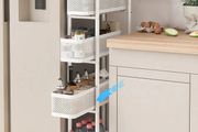 Premium Metal Kitchen Storage Trolley with Pull out Basket Narrow 5 Tier, Vegetable Fruit Organiser Rack Utility Rolling Cart on Lockable Wheels, Pantry Shelf Slim Shelving Unit, White