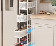Premium Metal Kitchen Storage Trolley with Pull out Basket Narrow 5 Tier, Vegetable Fruit Organiser Rack Utility Rolling Cart on Lockable Wheels, Pantry Shelf Slim Shelving Unit, White