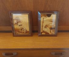 Stunning Pair of High Quality Vintage Mid Century Handmade Marquetry Panels Featuring a Land and Seascape Scenes from the Amalfi Coast, By A. Cuomo, Sorrento