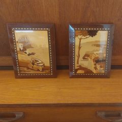 Stunning Pair of High Quality Vintage Mid Century Handmade Marquetry Panels Featuring a Land and Seascape Scenes from the Amalfi Coast, By A. Cuomo, Sorrento