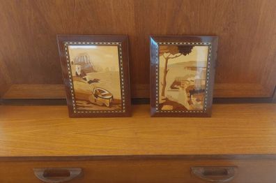 Stunning Pair of High Quality Vintage Mid Century Handmade Marquetry Panels Featuring Land & Seascape Scenes of the Amalfi Coast, By A.Cuomo, Sorrento