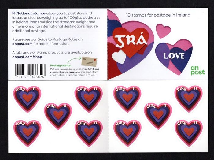2022 Ireland Love Commemorative Self-Adhesive N Value Booklet Mint Never Hinged (MNH)