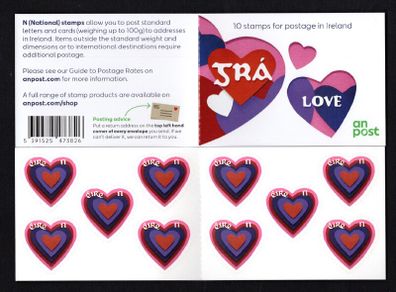 2022 Ireland Love Commemorative Self-Adhesive N Value Booklet Mint Never Hinged (MNH)