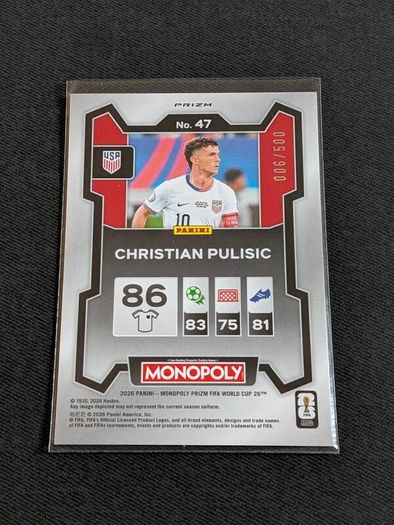 Monopoly Prizm Fifa World Cup 2026 Christian Pulisic Gold big money shimmer 006/500
