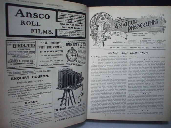 SALE!  THE AMATEUR PHOTOGRAPHER - 1903 - The Popular Illustrated Journal for All Photographers - Volume XXXVIII - July to December 1903