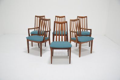 Vintage Set of Six Teak Fresco Dining Chairs With Carvers, G-Plan, United Kingdom, 1960s.
