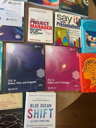 Box of project management books