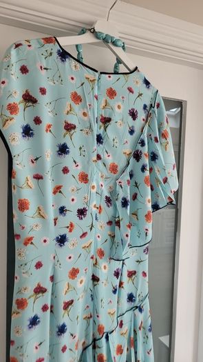 NATASHA ZINKO blue floral ruffle midi Sz 12 UK - Bnwt - Rrp 651 Sterling