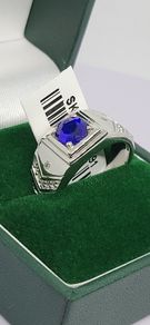 Sterling silver Premium Vietnamese Cobalt Blue Spinel & White Zircon Ring in Rhodium Overlay Sterling Silver 1.48 Ct.