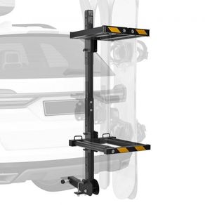 Folding Hitch Mounted Ski & Snowboard Rack, Fits 50 mm Receiver, Carries up to 6 Pairs of Skis or 4 Snowboards, Adjustable Hitch-Mounted Rack for Car with Key Lock, Security Strap, Tilt Access