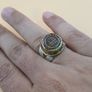 Vintage Etched Carnelian Agate Brass with Silver inlay Flower desgin Ring Image 3