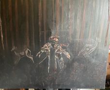 PAINTING Untitled (Forest Scene with Deer and Central Insectoid Motif)