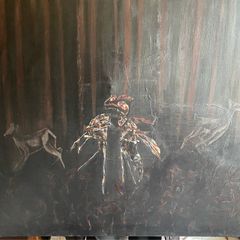 PAINTING Untitled (Forest Scene with Deer and Central Insectoid Motif)
