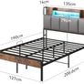 LED Double Bed Frame with Charging Station with Storage Upholstered Headboard 135x190cm Image 2