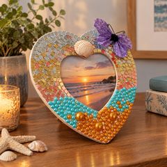 Hand-Decorated Heart Mosaic Frame