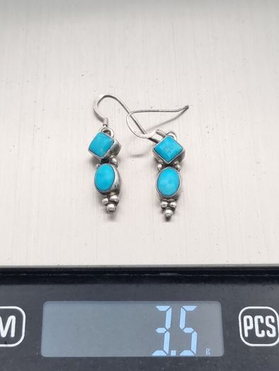 Vintage 925 Sterling Silver & Turquoise Tribal Earrings