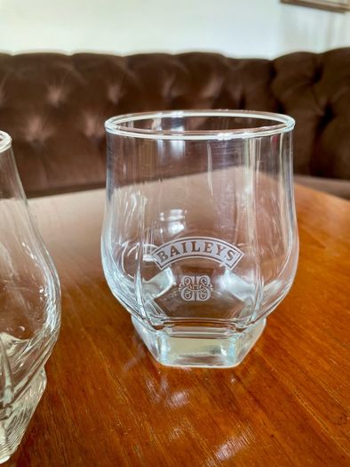 Pair Vintage Footed Hexagon Baileys Irish Cream Glassware