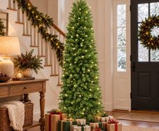8FT Slim Pre-Lit Artificial Pencil Christmas Tree