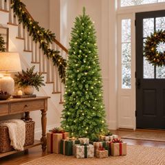 8FT Slim Pre-Lit Artificial Pencil Christmas Tree