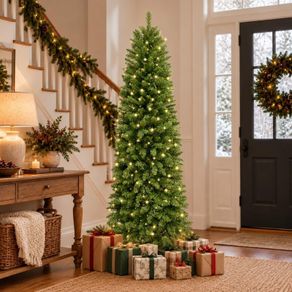 8FT Slim Pre-Lit Artificial Pencil Christmas Tree