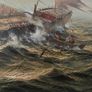 Vintage Huge Oil on Canvas Signed F Singer Maritime Sea Battle Image 4