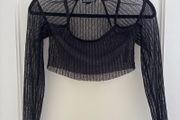 Black mesh long sleeve crop top