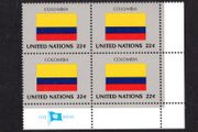 1986 United Nations New York Colombia National Flag (part of flag stamp series) Block of 4 Mint Never Hinged (MNH)