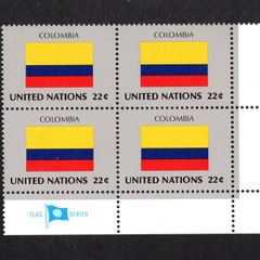 1986 United Nations New York Colombia National Flag (part of flag stamp series) Block of 4 Mint Never Hinged (MNH)