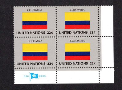 1986 United Nations New York Colombia National Flag (part of flag stamp series) Block of 4 Mint Never Hinged (MNH)