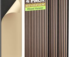 4-Pack Acoustic Wood Veneer Wall Panels, 47.2inch23.6inch0.74 3D Self-adhesive Wall Panel, Dual layer Soundproof Tiles for Echo Absorption, Decorative Soundproof Acoustical Barrier, Walnut Veneer