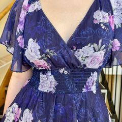 Navi Floral Chiffon Flattering Midi Dress from Quiz - Size M/38