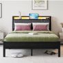 Double Bed Frame, 4FT6 Bed Frame Ergonomics Double with Charging Station and LED Lights, Heavy Duty Platform Full Bed with Fabric Storage Sloped Headboard, No Box Spring Needed, (Black) Image 6