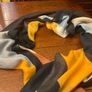 SAMOON scarf / shawl in mustard , blue , black and white . Image 2