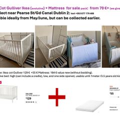 Baby Cot Gulliver Ikea evolutive and Mattress for sale pack: from 70 EUR, we give all the bedding D2 Pearse st.GD Canal